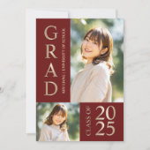 3 Foto Collage Red & Beige Graduierungsparty Einladung (Vorderseite)