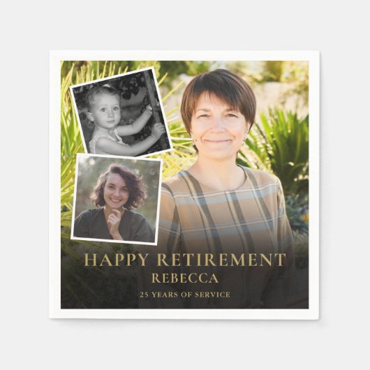 3 Foto Collage Retirement Party Serviette (Vorderseite)