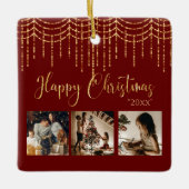 3 Foto Collage Rustic Garland Lights Keramik Keramikornament (Vorderseite)
