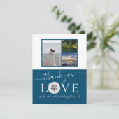 3 Foto Collage Sanddollar Blue Wedding Danke (Stehend Vorderseite)