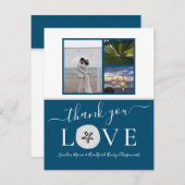 3 Foto Collage Sanddollar Blue Wedding Danke (Vorne/Hinten)