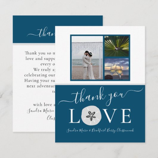 3 Foto Collage Sanddollar Blue Wedding Danke (Vorne/Hinten)