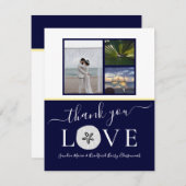 3 Foto Collage Sanddollar Navy Blue Wedding Dankeskarte (Vorne/Hinten)
