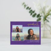 3 Foto Collage Script Grad 2022 Lila Abschluss Ankündigungspostkarte (Stehend Vorderseite)
