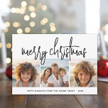 3 Foto Collage Script Schwarz-weiß Frohe Weihnacht Feiertagskarte<br><div class="desc">Ein fröhlicher und heller Urlaub mit einem rustikalen Skript-Kalligraphie-Schriftart. Moderne Atmosphäre mit geometrischem Muster auf der Rückseite. Dieses nicht-klassische Design ist eine neue Herangehensweise,  die Ihre Fotos hervorheben wird.</div>