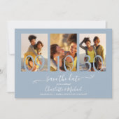 3 Foto Collage Signature Script Dusty Blue Save The Date (Vorderseite)