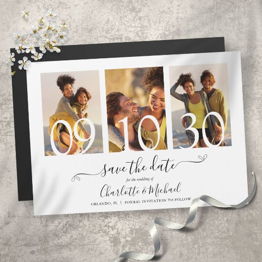 3 Foto Collage Signature Script Hochzeit Rettete d Magneteinladung