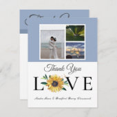 3 Foto Collage Sonnenblume Dusty Blue Wedding Dankeskarte (Vorne/Hinten)