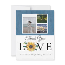 3-Foto-Collage Sonnenblume Dusty Blue Wood Wedding