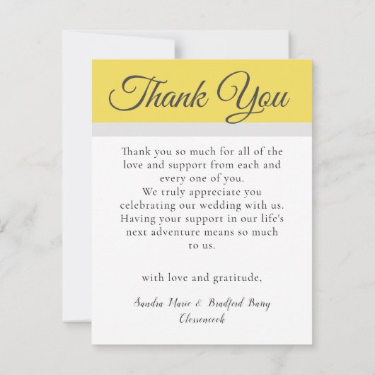 3-Foto-Collage Sonnenblume Grau-Gelbe Hochzeit Dankeskarte (Rückseite)