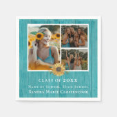 3 Foto Collage Sunflower Yellow Graduierungsparty Serviette (Vorderseite)