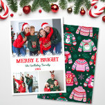 3 Foto Collage Ugly Sweater Christmas Feiertagskarte<br><div class="desc">Dieses Design beinhaltet eine 3-Foto-Collage für Sie, um Ihre eigenen Fotos hinzuzufügen, der Text lautet "Merry and Bright" Sie können Ihren Familiennamen und das Jahr hinzufügen. Auf der Rückseite ist ein hässliches Pullover-Muster mit Heiligen, Beeren, Grün und Schneeflocken. Sehen Sie sich die gesamte passende Auflistung an. Alle Kunstwerke sind von...</div>