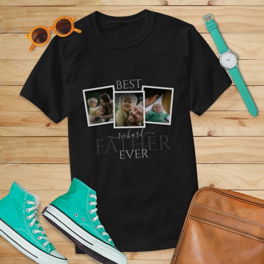 3 Foto Collage Vater Familienvatertag T-Shirt