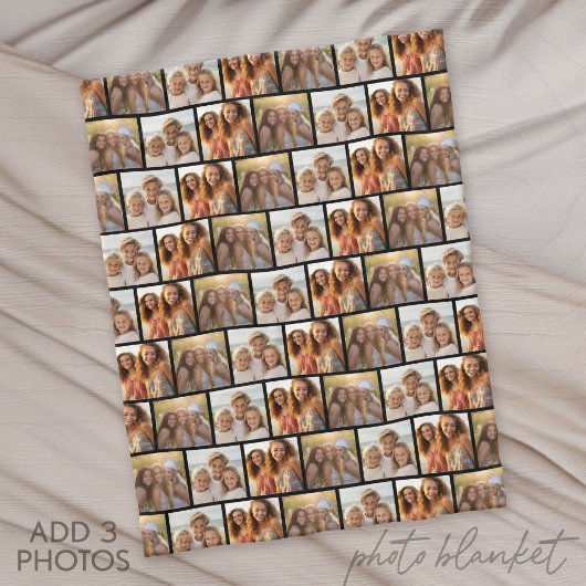 3-Foto-Collage - versetztes Muster - Schwarz Fleecedecke