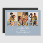 3 Foto Collage Wedding Save the Date Dusty Blue Magneteinladung (Vorne/Hinten)