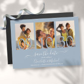 3 Foto Collage Wedding Save the Date Dusty Blue Magneteinladung