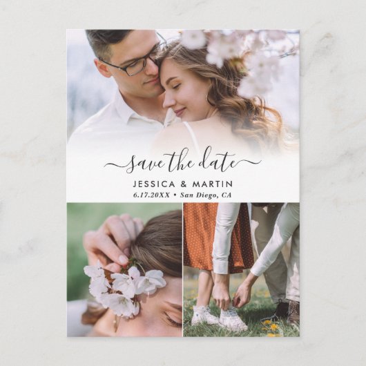 3 Foto Collage Wedding Save the Date Postcards Ankündigungspostkarte (Vorderseite)