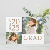 3 Foto Collage White & Beige Graduierungsparty Einladung (Stehend Vorderseite)