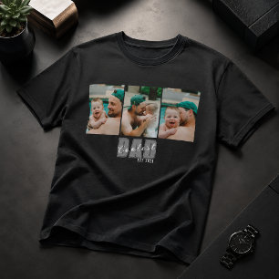 3 Foto Coolster Papa Est. Benutzerdefiniertes Jahr T-Shirt
