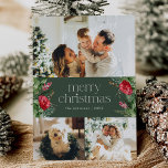 3 Foto Dunkelgrüne botanische Weihnachtskarte Feiertagskarte<br><div class="desc">Diese Kollektion besticht durch Aquarellblumen,  Beeren und Wintergrün mit moderner und eleganter Typografie,  mit einem botanischen Wintermuster zurück.</div>
