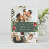 3 Foto Dunkelgrüne botanische Weihnachtskarte Feiertagskarte (Stehend Vorderseite)