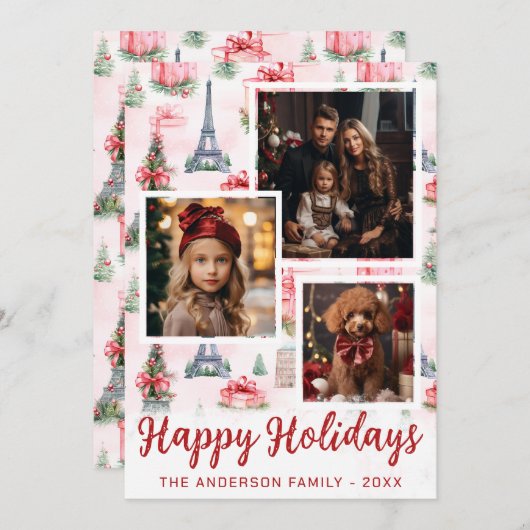 3 Foto Eiffelturm, Paris Chic Pink Weihnachten (Vorne/Hinten)