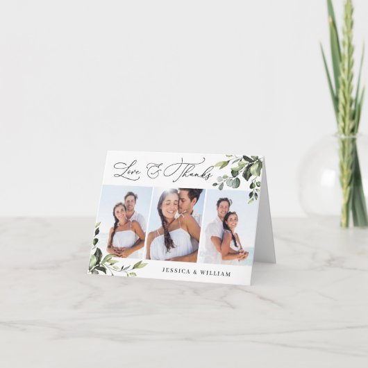 3 FOTO Elegante Eukalyptus Wasserfarben Dankeskarte (Vorderseite)