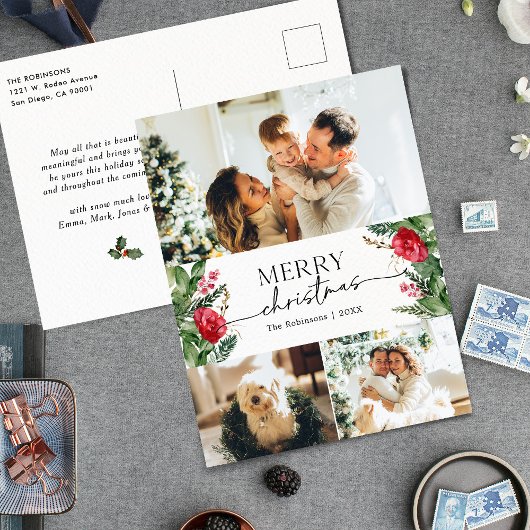 3 Foto Eleganter Winter Botanische Feiertage Postkarte