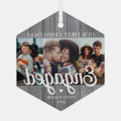 3 Foto Erste Weihnachten Verlobte graue Imitate Ho Ornament Aus Glas (Rückseite)