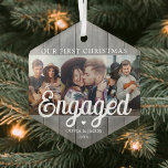 3 Foto Erste Weihnachten Verlobte graue Imitate Ho Ornament Aus Glas<br><div class="desc">Feiern Sie den fröhlichen 1. Urlaub Ihrer Verlobung mit einer maßgeschneiderten 3-Foto-Collage "Unser erstes Weihnachten Verlobt" graue Imitate aus sechseckiger Glasfaserkunst. Alle Texte und Bilder auf dieser Vorlage sind einfach zu personalisieren. (IMAGE PLACEMENT TIP: Eine einfache Möglichkeit, ein Foto genau so zu zentrieren, wie Sie es gewollt haben, ist es,...</div>