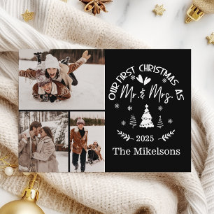 3 Foto Erste Weihnachtsfeier als Mr. & Mrs. Feiertagskarte