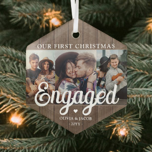 3 Foto Erstes Weihnachten Verlobt Rustikales Faux- Ornament Aus Glas