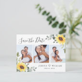 3 Foto Eukalyptus Sonnenblumen Hochzeit Sichern Da Postkarte (Stehend Vorderseite)