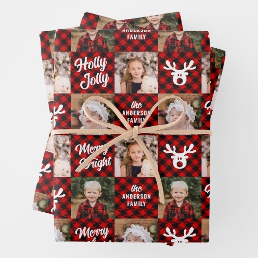 3 Foto Family Buffalo Karierter Weißer Rentier Geschenkpapier Set (Beispiel)