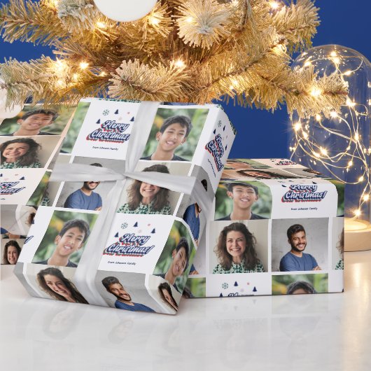 3 Foto Family Collage Retro Weihnachtstypografie Geschenkpapier (Feiertage)