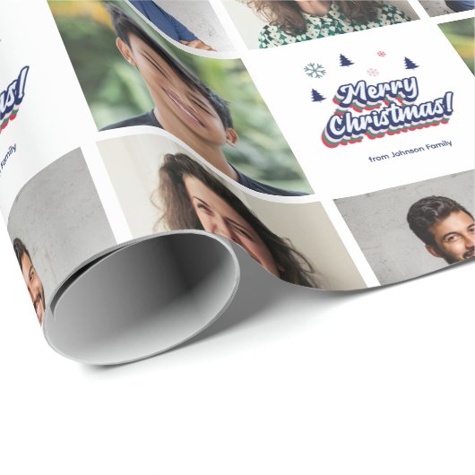 3 Foto Family Collage Retro Weihnachtstypografie Geschenkpapier (Rolleneckpunkt)