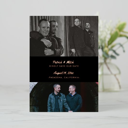 3 Foto Farbschwarz Save the Date Folieneinladung (Stehend vorne)