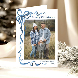 3 Foto Festive Dusty Blue Christmas Bow Ribbon Feiertagskarte