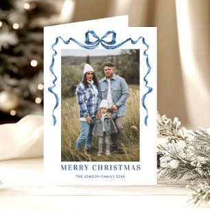 3 Foto Festive Dusty Blue Christmas Bow Ribbon Feiertagskarte