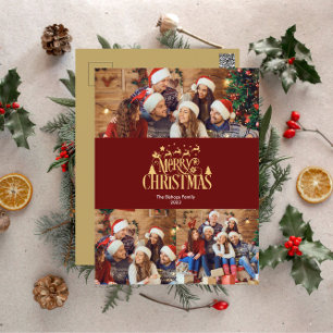 3 Foto Frohe Weihnachten im Gold Holiday Postkarte