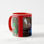 3 Foto Frohe Weihnachten mit den Namen des Kindes  Tasse (Vorderseite Links)
