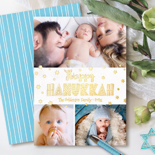 3 Foto Fröhliches Chanukka Whimsical Modern Echtgo Folien Feiertagskarte