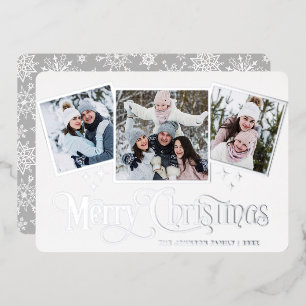 3 FOTO Glänzende Weihnachtsgrüße Silber Folien Feiertagskarte