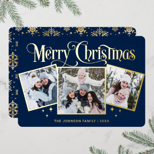 3 FOTO Glänzendes Frohe Weihnachten Gold Folien Feiertagskarte