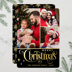3 FOTO Glänzendes Frohe Weihnachten Gruß Gold Folien Feiertagskarte
