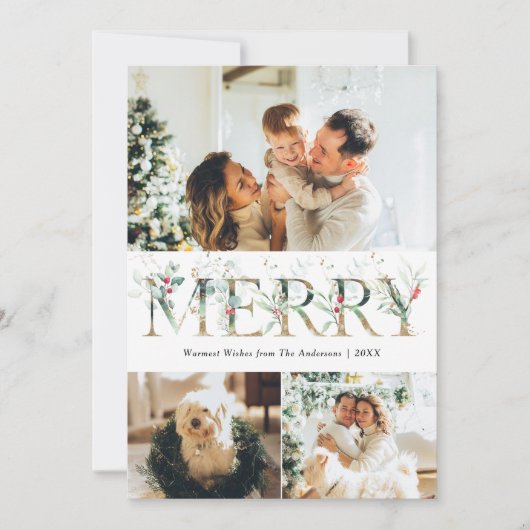 3 Foto Gold & Grün Botanisches Frohe Weihnachten (Vorderseite)