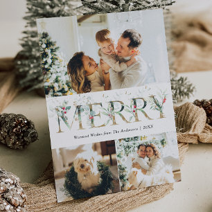 3 Foto Gold & Grün Botanisches Frohe Weihnachten