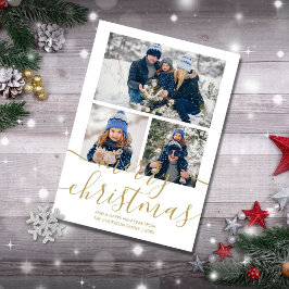 3 Foto Gold Script Frohe Weihnachtskarte Feiertagskarte