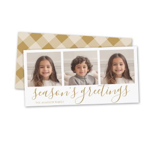 3 Foto - Goldkalligrafie Kariert Saisons Gruß Feiertagskarte