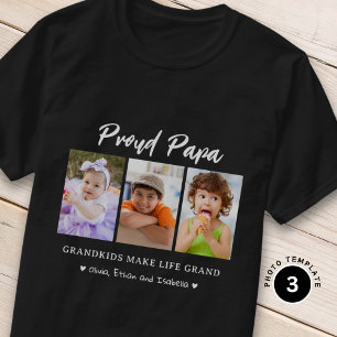 3 Foto Grandkids Make life Grand Proud Papa T-Shirt